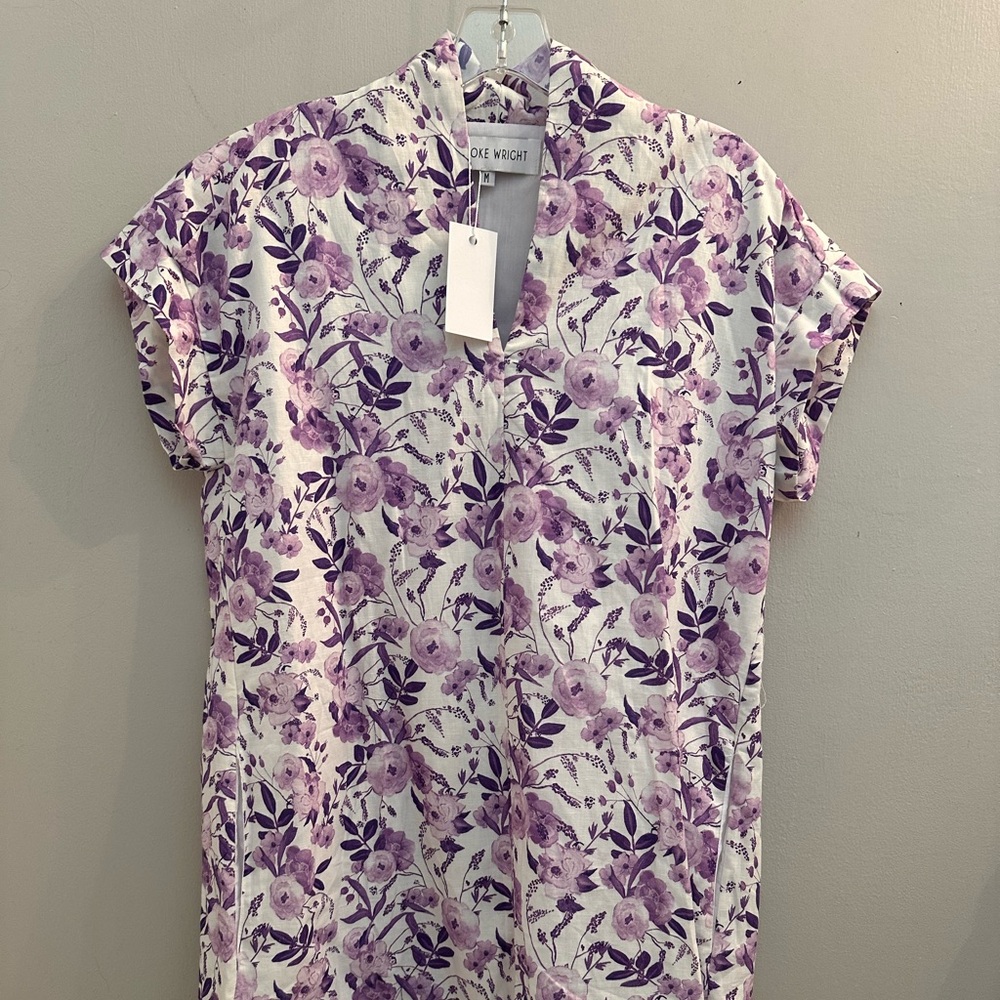 Brooke Wright Purple floral linen Nancy Dress NWT Medium